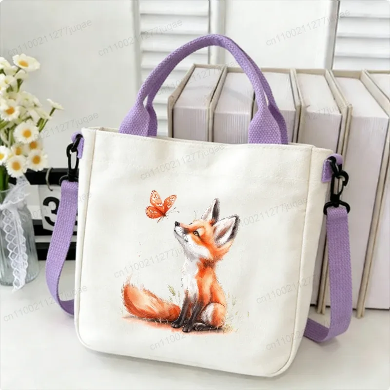 sac à bandoulière en toile motif renard kawaii - sac fourre-tout créatif fantaisie pour femme - sacs à main décontractés légers - sacs de shopping - cadeaux