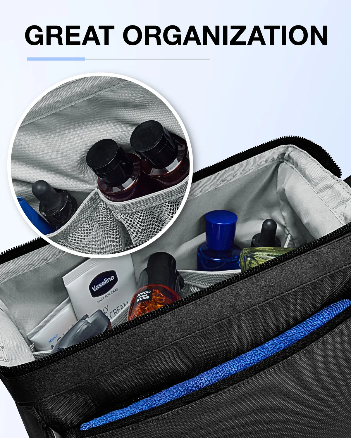 bagsmart-trousse de toilette pour homme, grande ouverture, voyage, eau, degré, rasage, hygiène, douche, essentiels de voyage