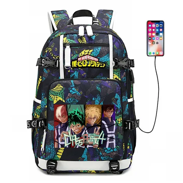 sac à dos de voyage grande capacité mha, sacs d'école imperméables pour garçons, sac à dos pour ordinateur portable avec chargement usb, sac à dos oxford pour cosplay