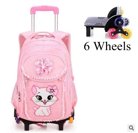 3 sacs à roulettes scolaires pour enfants, sacs à dos à roulettes pour filles, sacs à roulettes pour l'école, style chat, sacs à dos pour filles