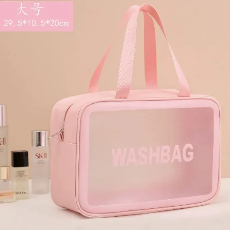 grande capacité, sac cosmétique transparent en pvc imperméable, sac de voyage portable pour le rangement des maquillages, sac à main en cuir pu, organisateur de toilette.
