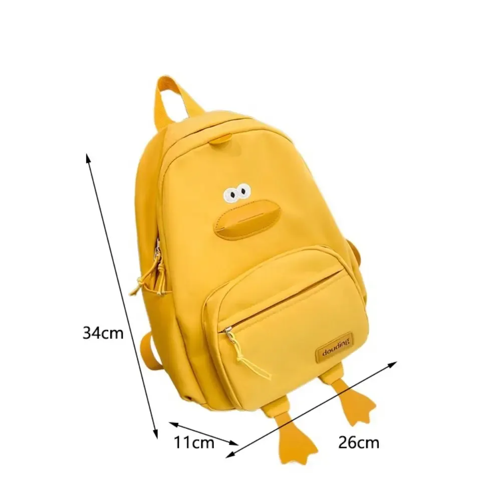 sac de voyage en nylon avec motif de canard de dessin animé, sac à dos à 3 couches avec poches zippées pour tout-petits, sac d'école de grande capacité pour étudiants et filles