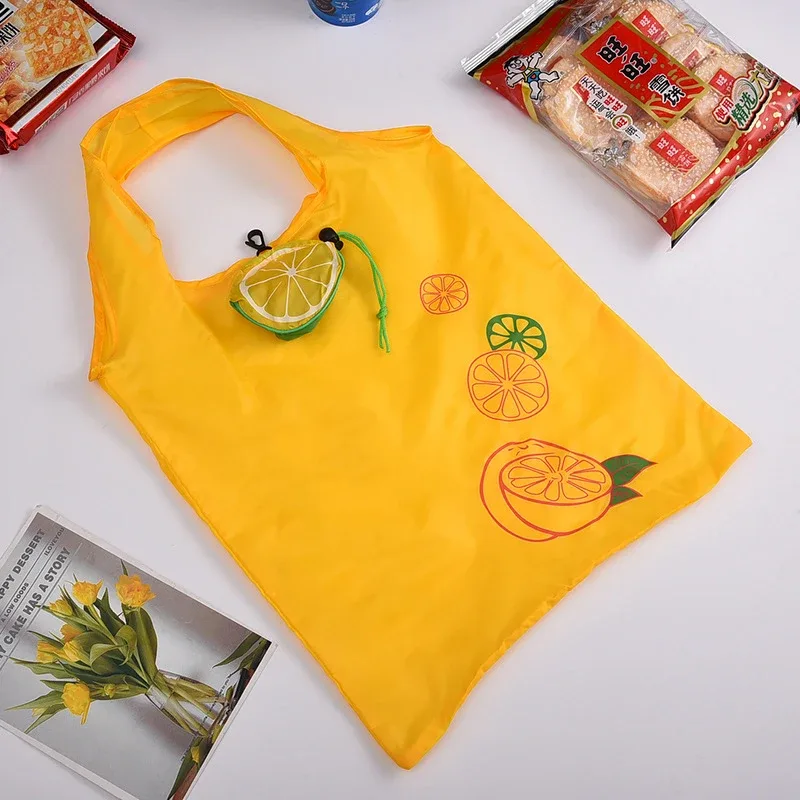 sac fourre-tout pliable en polyester, motif de fruits, 38x58cm, grande capacité, réutilisable, léger, pour le stockage des courses au supermarché, 1 pièce