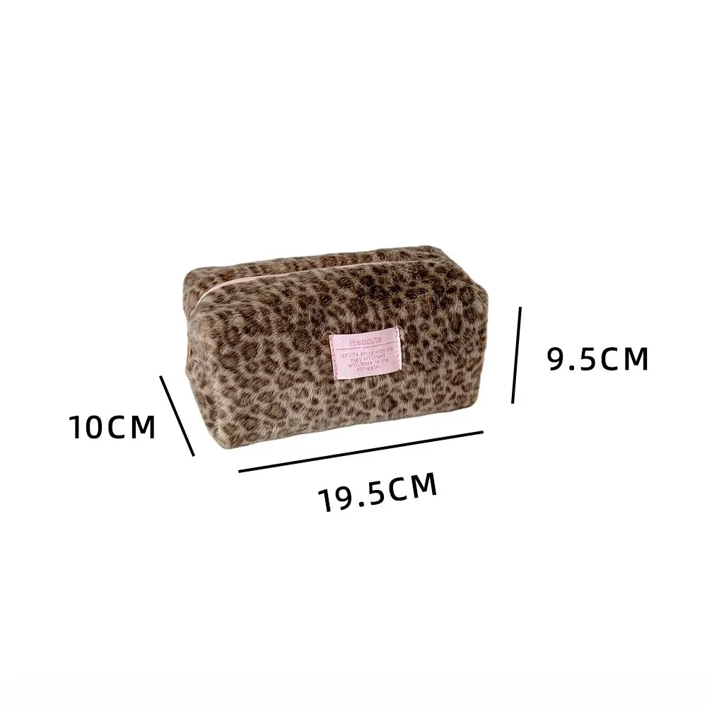 sac à cosmétiques en peluche imprimé léopard coréen d'hiver, trousse de maquillage pour femme, trousse à crayons pour étudiante, trousse de toilette portable pour organisateur de maquillage
