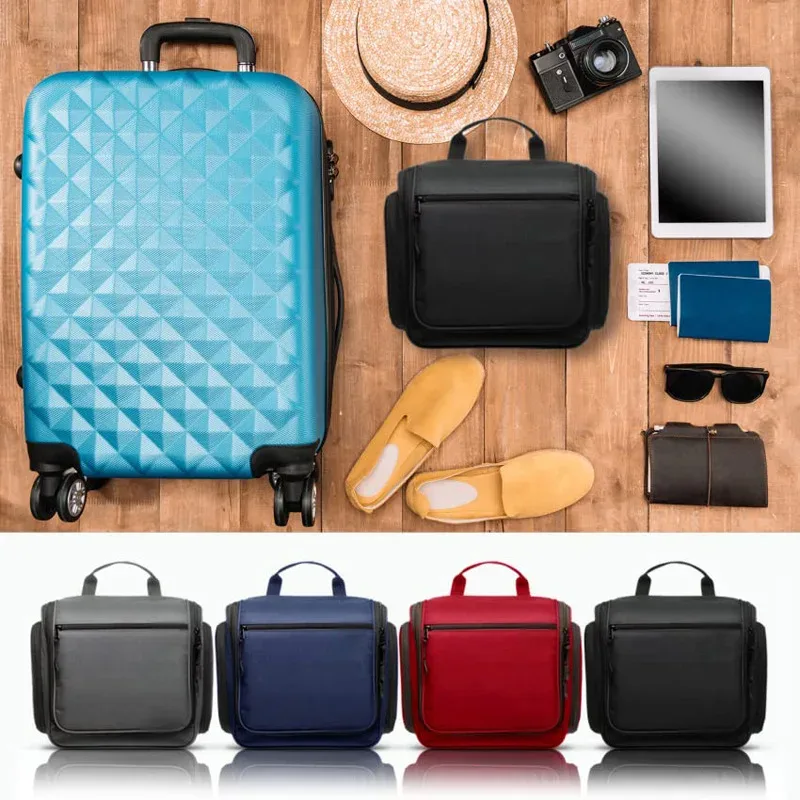 nouvelle trousse de toilette imperméable de grande capacité avec crochet, trousse de maquillage portable, trousse de toilette de voyage avec séparation humide et sèche