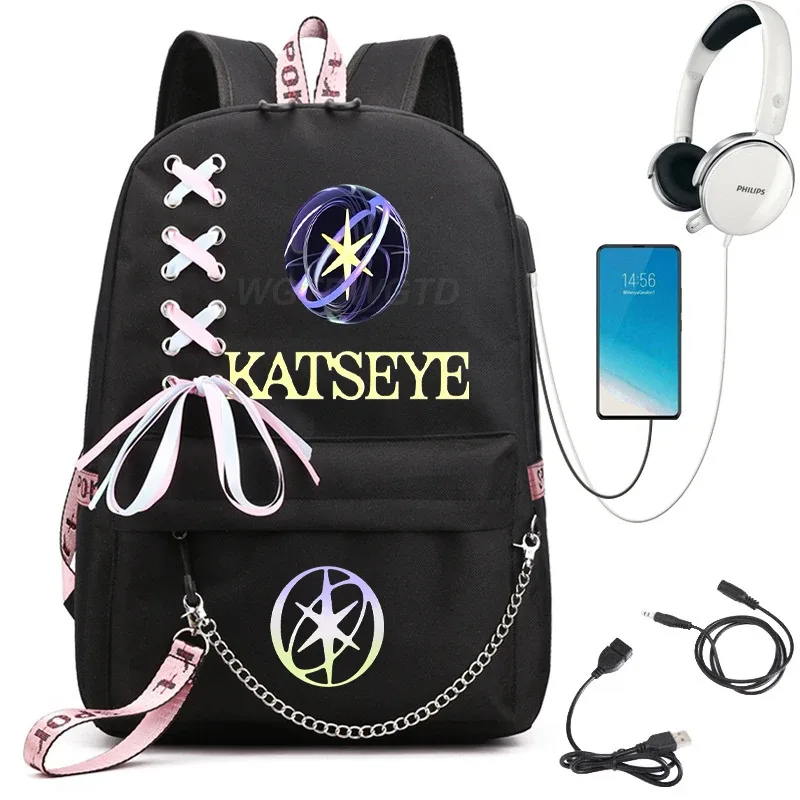 sac à dos d'école graphique katseye pour filles, sacs d'école pour adolescents avec port usb, sac pour ordinateur portable y2k pour femmes, sac à dos katseye pour étudiants