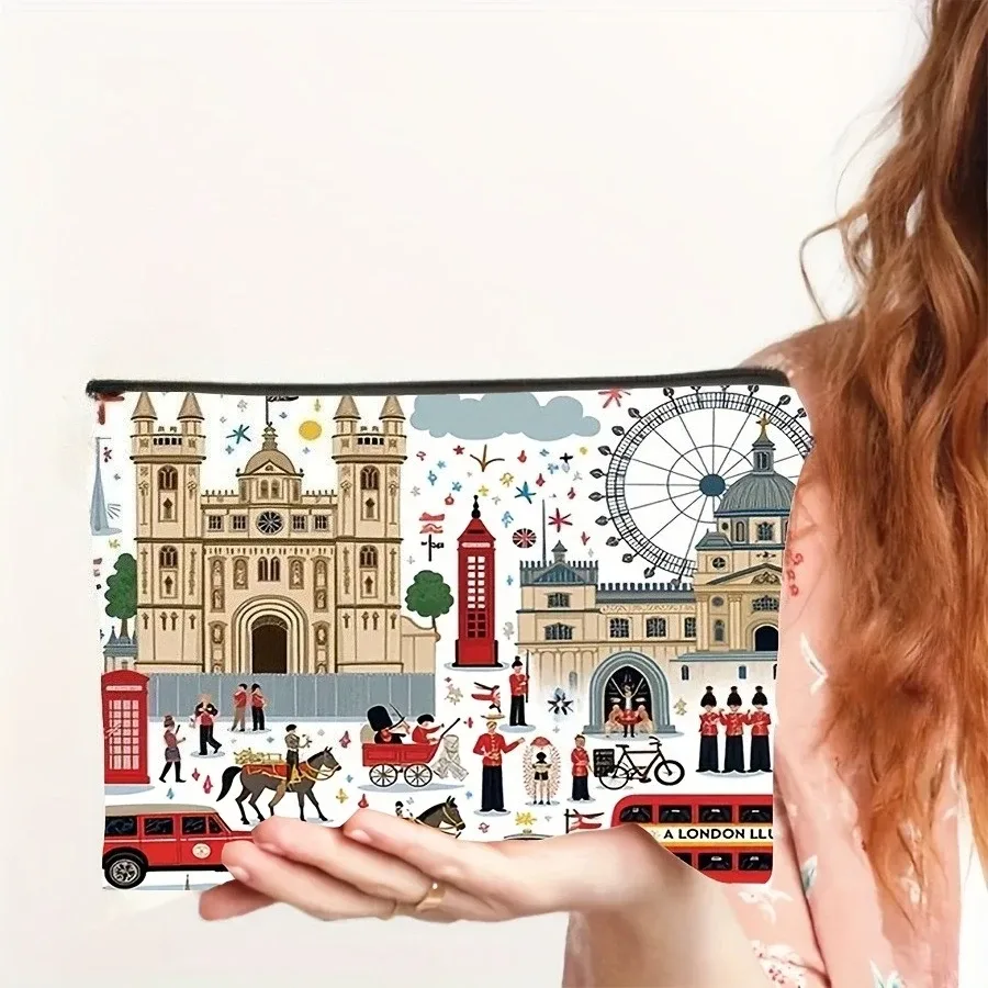 London Trousse de maquillage de voyage avec fermeture éclair – Trousse de maquillage légère avec logo et organisateur de toilette pour femme – Conception florale vibrante