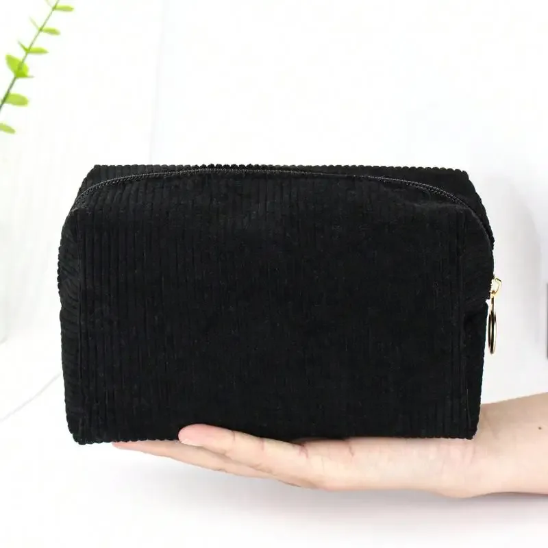 trousse de toilette de voyage en velours côtelé, organiseur de cosmétiques avec pochette pour serviettes hygiéniques, design mignon pour femmes