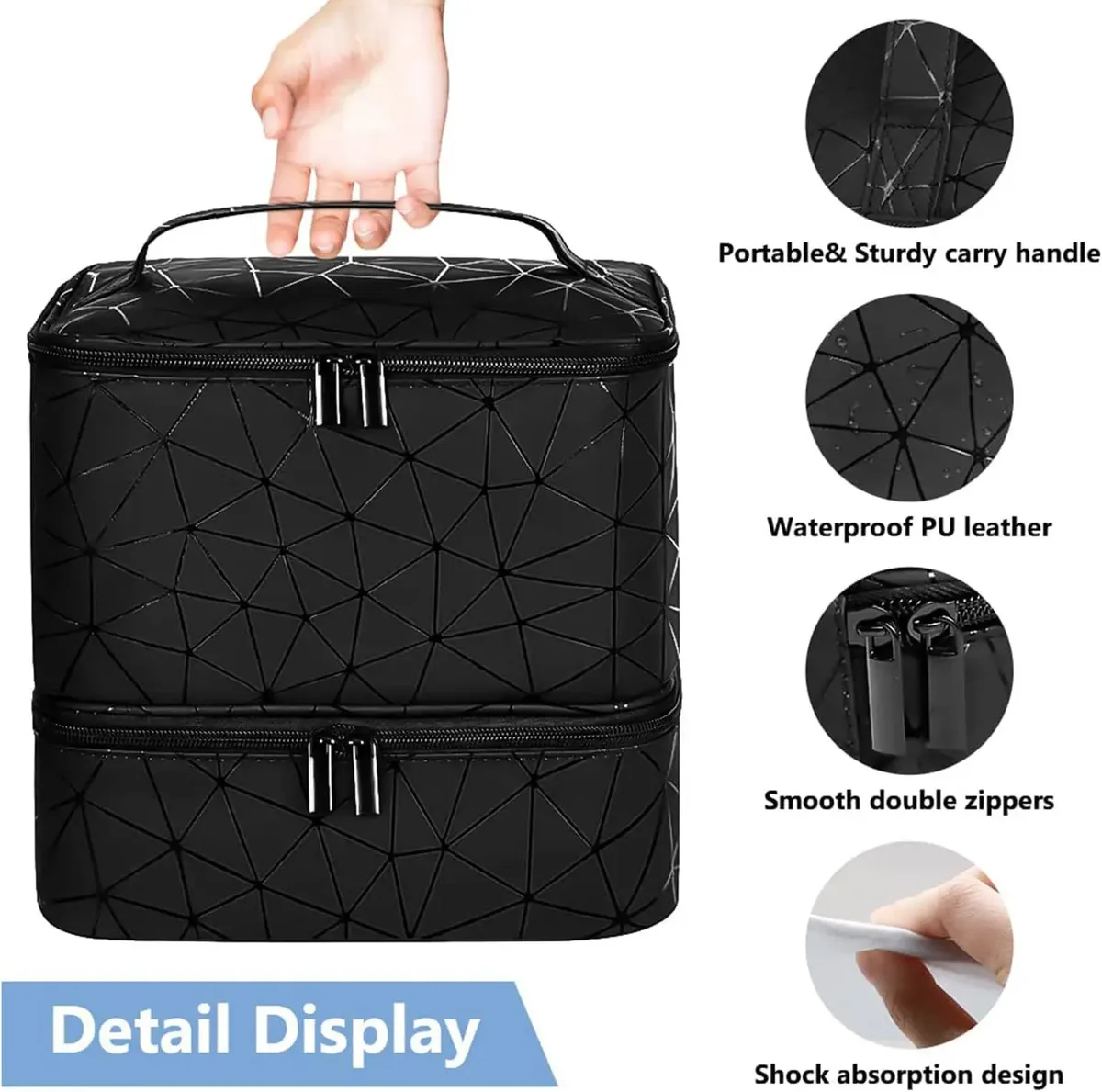 organisateur de vernis à ongles avec lumière uv intégrée, étui de transport double couche pour vernis à ongles, capacité de 30 flacons, sac de rangement, kit de manucure