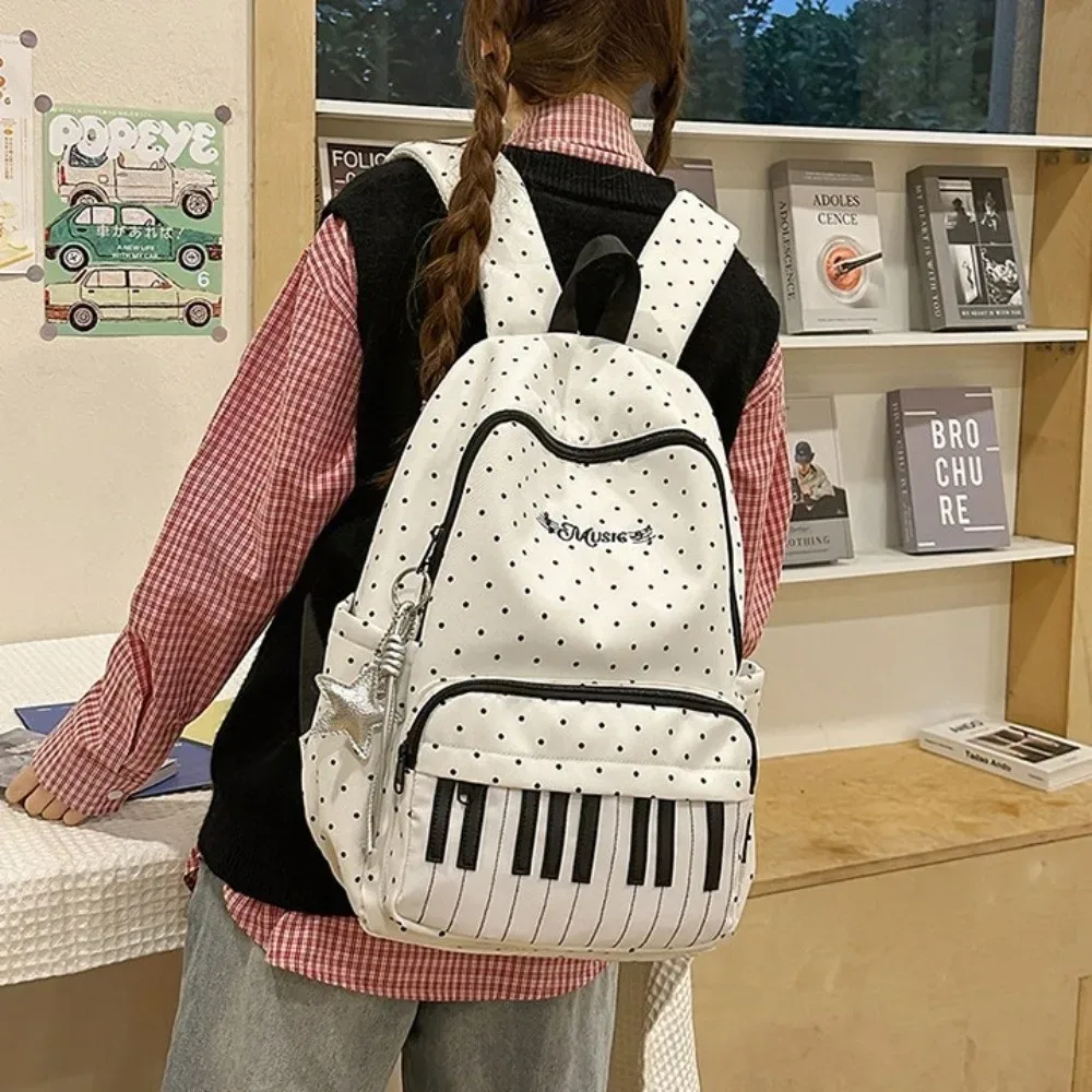 nouveau sac à dos à pois grande capacité, multifonctionnel et léger, motif clavier de piano, noir, pour femmes