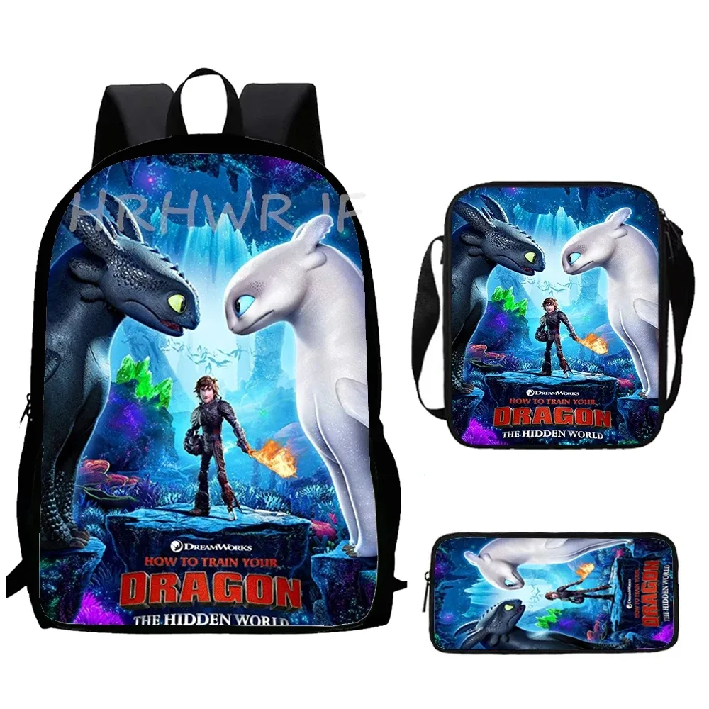 sacs d'école « comment dresser votre dragon » avec sacs à bandoulière, 3 pièces, sacs à dos de dessin animé pour garçons et filles, sacs à dos pour enfants, sacs à dos pour l'école primaire, mochilas