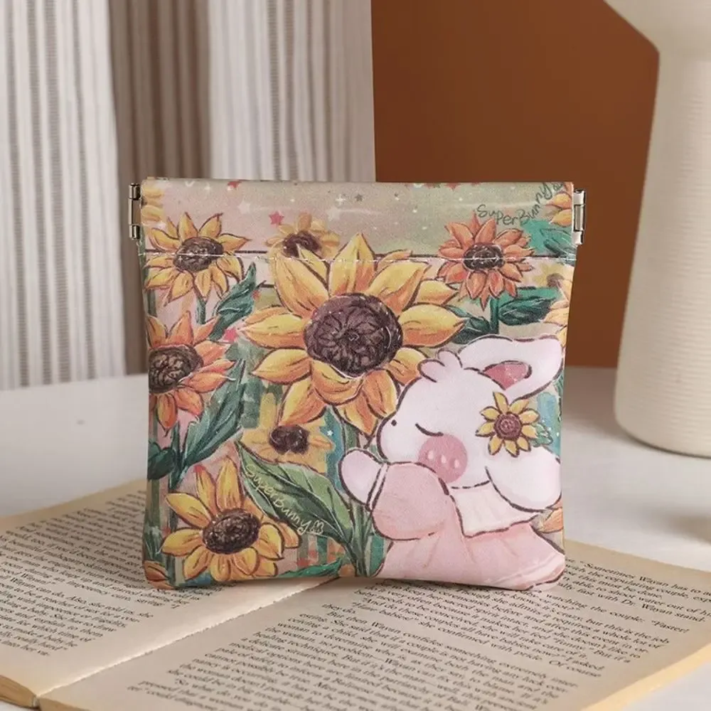 pochette à maquillage en cuir pu, mini sac cosmétique imprimé, porte-monnaie à fermeture automatique, sac de rangement pour rouge à lèvres à fermeture automatique, motif floral, pour filles