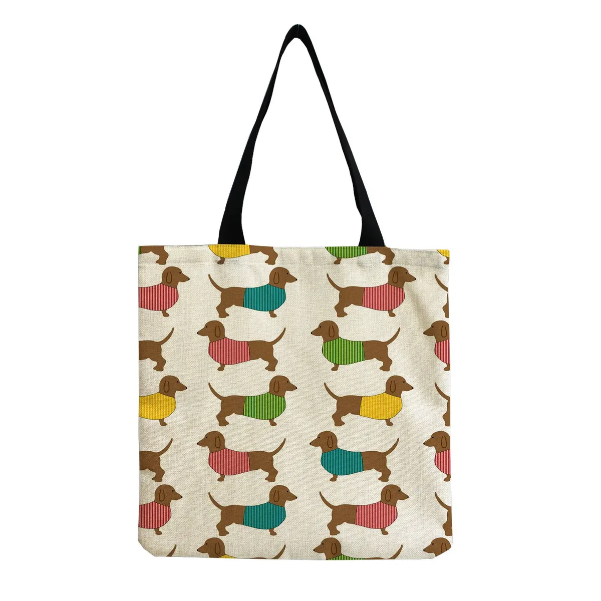 sac à bandoulière pour femme motif chien saucisse mignon, sac fourre-tout rétro littéraire, sac à main simple grande capacité, sac de shopping décontracté pour femme, vintage