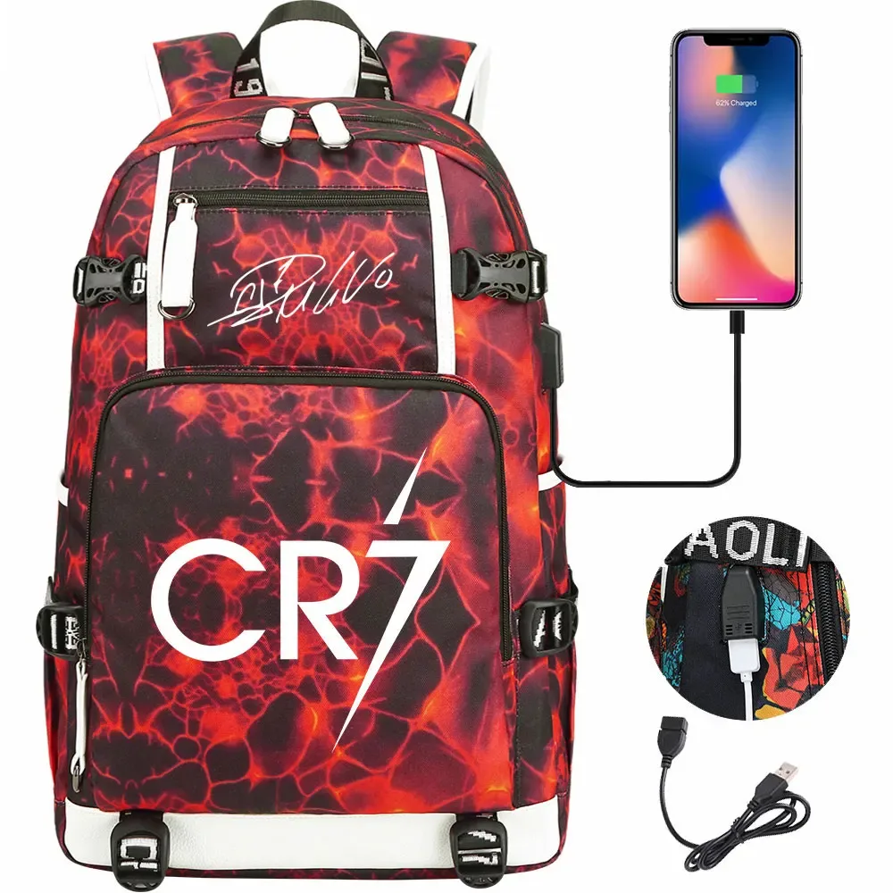 football star cr7 usb grande capacité étudiant mochila femmes hommes ordinateur portable voyage sac à dos garçons filles enfants retour à l'école livre sacs