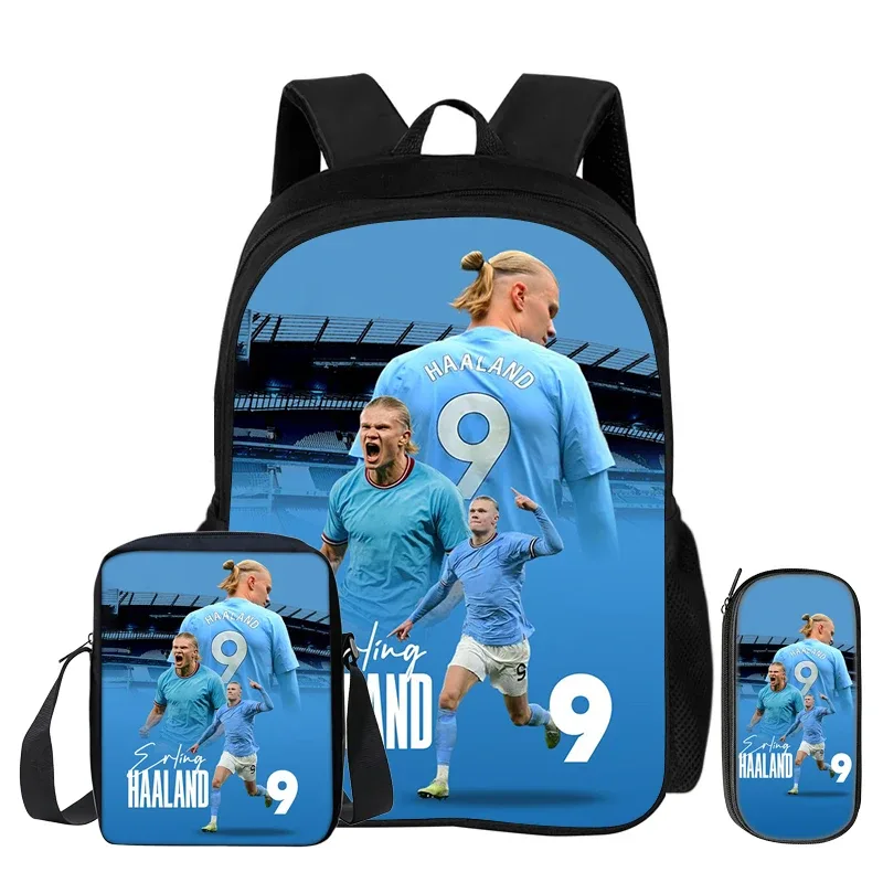 sac à dos d'école, sac à crayons, sac à dos de sport haaland pour enfants, ensemble de 3 pièces, sac à dos de footballeur star, cadeau