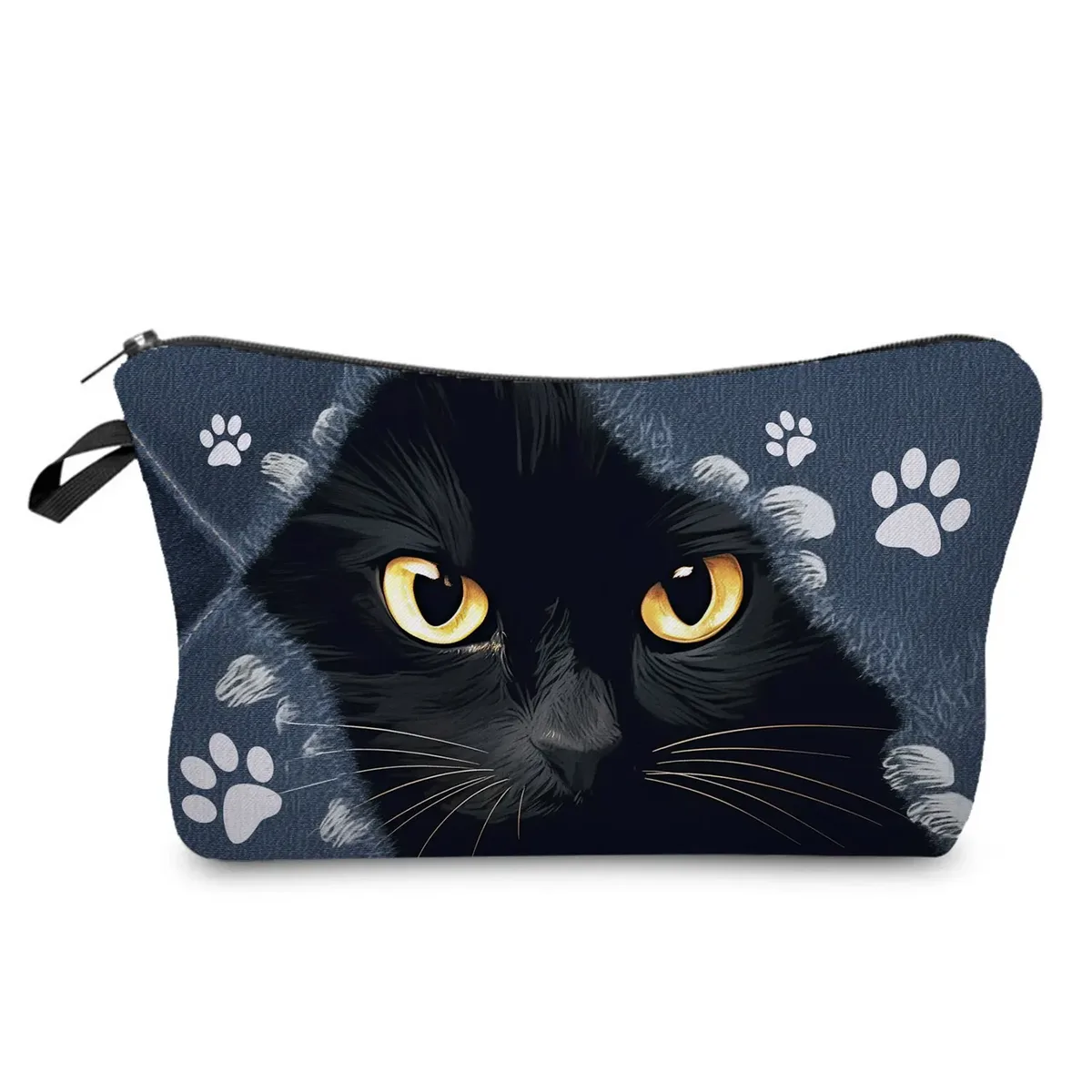 sacs de maquillage college chat noir pour femmes, sacs de rangement portables de voyage, impression d'animaux kawaii décontractés, sacs à cosmétiques double face avec fermeture éclair