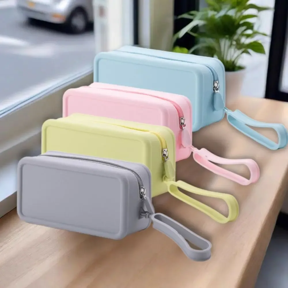 Nouvelle pochette à monnaie en silicone imperméable grande capacité, étui pour écouteurs, pochette de voyage unie avec fermeture éclair, trousses et étuis cosmétiques pour étudiants