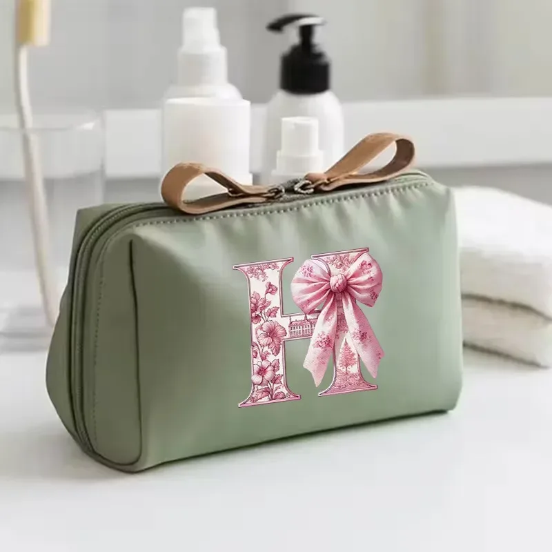 sac à main pour femme avec 26 lettres florales en forme de nœud, trousse de maquillage, sac de rangement, cadeau de la saison de la rentrée scolaire, saint-valentin, anniversaire