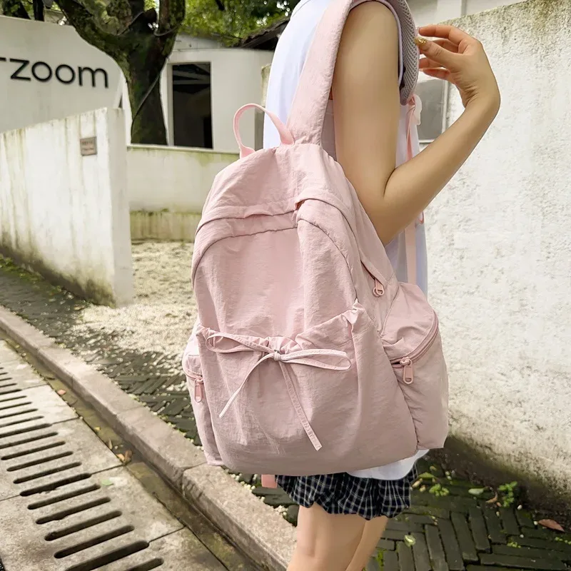Sac à dos de grande capacité avec nœud à cordon de serrage, Simple et polyvalent, avec nom brodé personnalisé, sac à dos en Nylon, cadeau 2025, nouveau