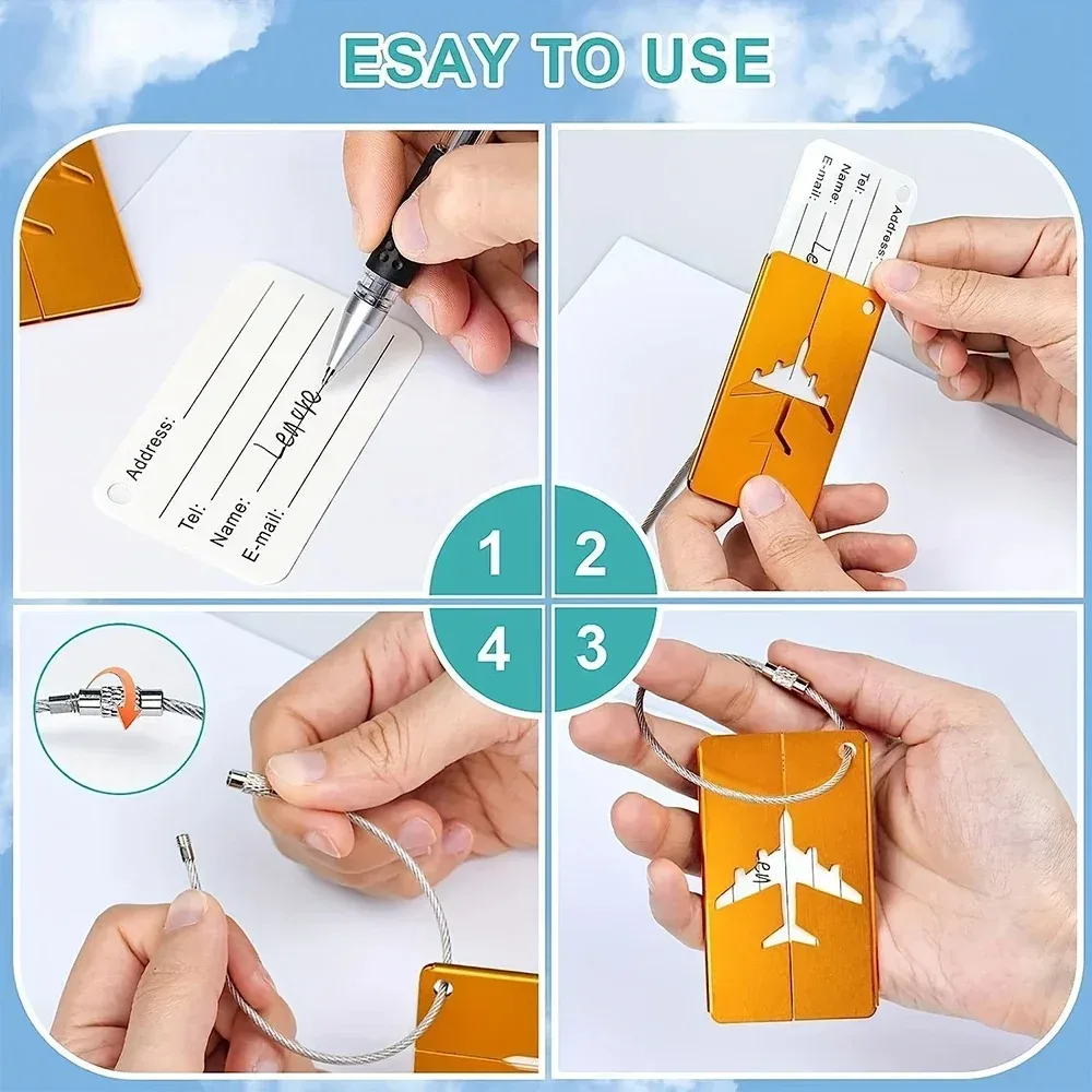 étiquette de bagage en alliage d'aluminium avec nom, étiquette d'identification pour bagages de voyage, anti-perte, couleur unie, accessoires de voyage