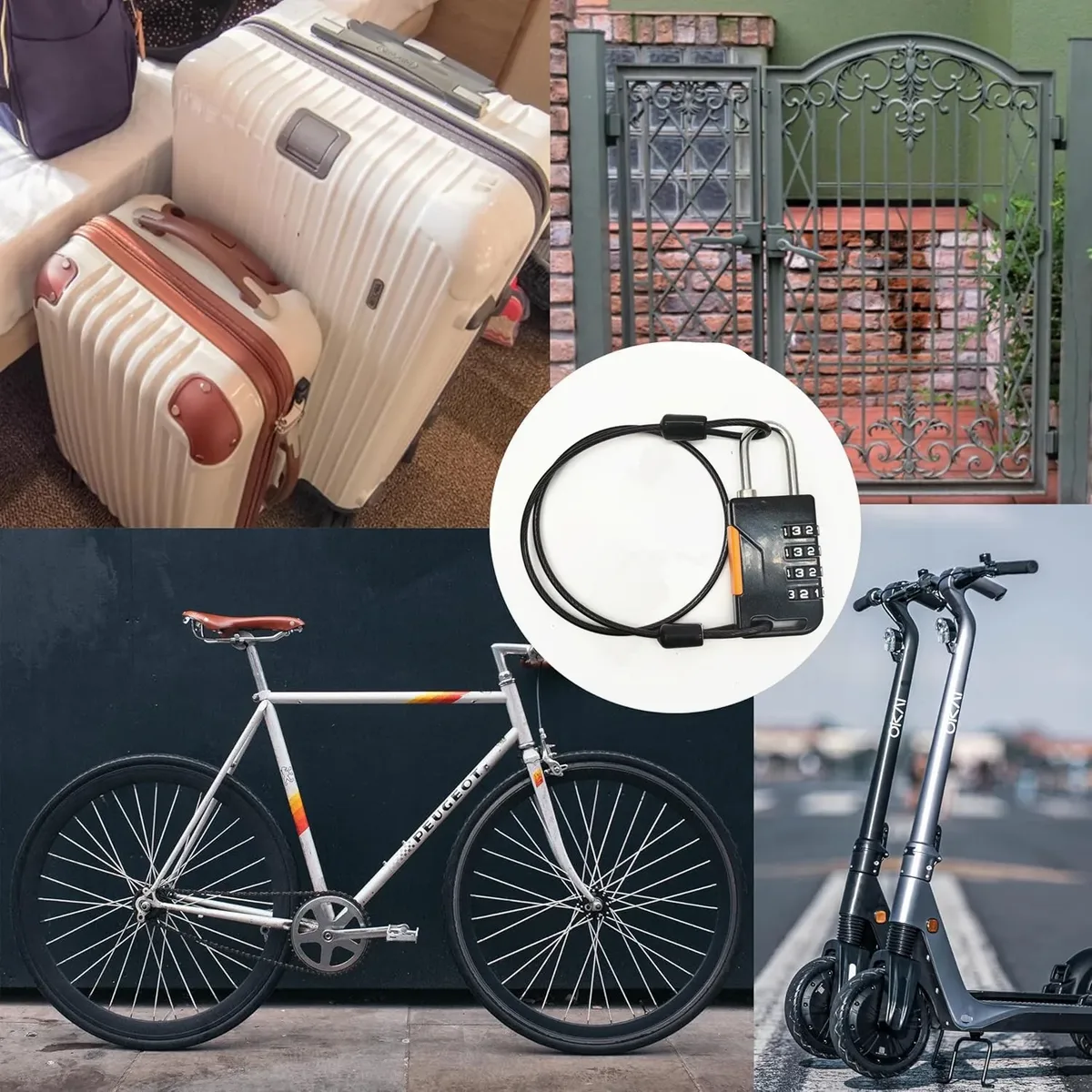 cadenas à combinaison réinitialisable compact à 4 chiffres, corps étroit, câble extra long de 50 cm pour valise, voyage