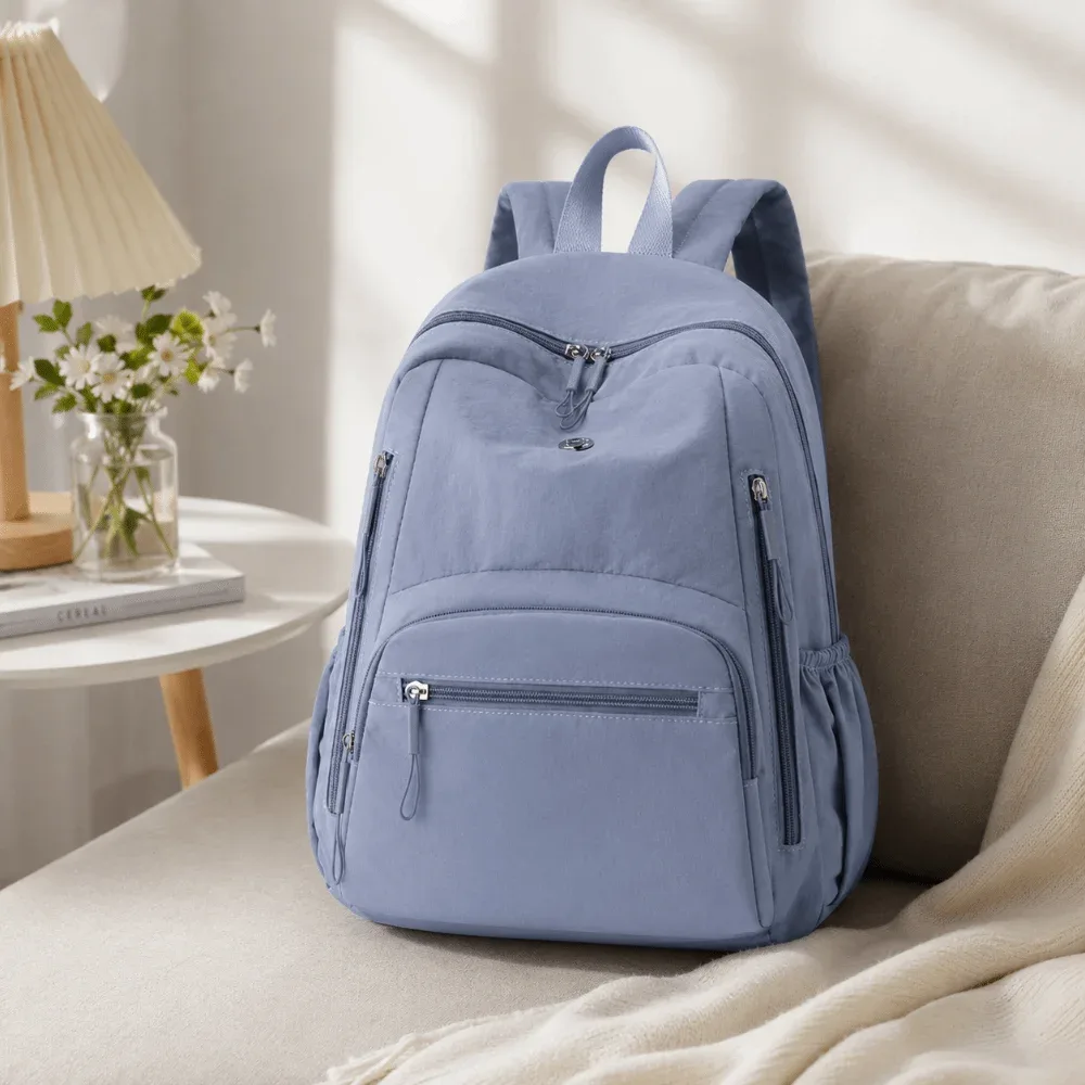 sac à dos scolaire tendance en nylon grande capacité, léger et durable, sac de voyage imperméable de couleur unie pour ordinateur portable, idéal pour le camping
