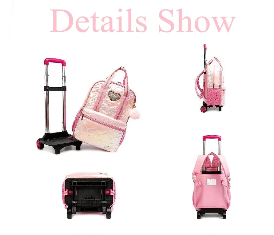 sac à dos roulant pour filles, ensemble de sacs à roulettes pour l'école primaire, sac à déjeuner, sacs à livres d'école pour enfants, bagages à main, sac à dos à roulettes
