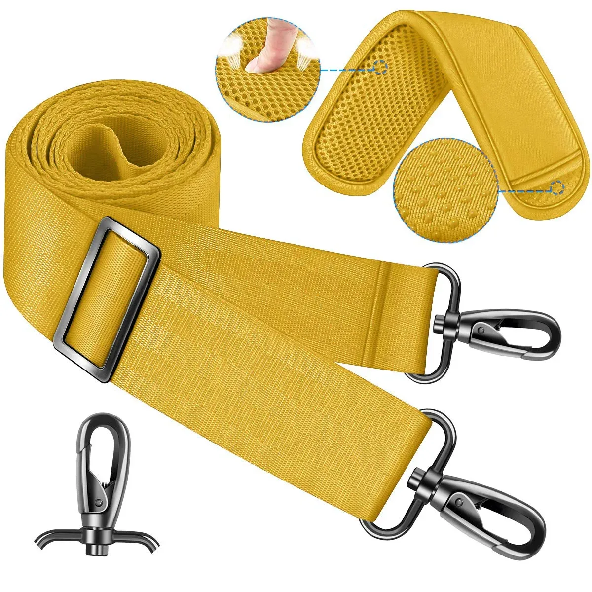 bandoulière de 60 pouces, ultra épaisse et rembourrée avec crochets pivotants en métal pour sacoche pour ordinateur portable et sacs en toile à bandoulière