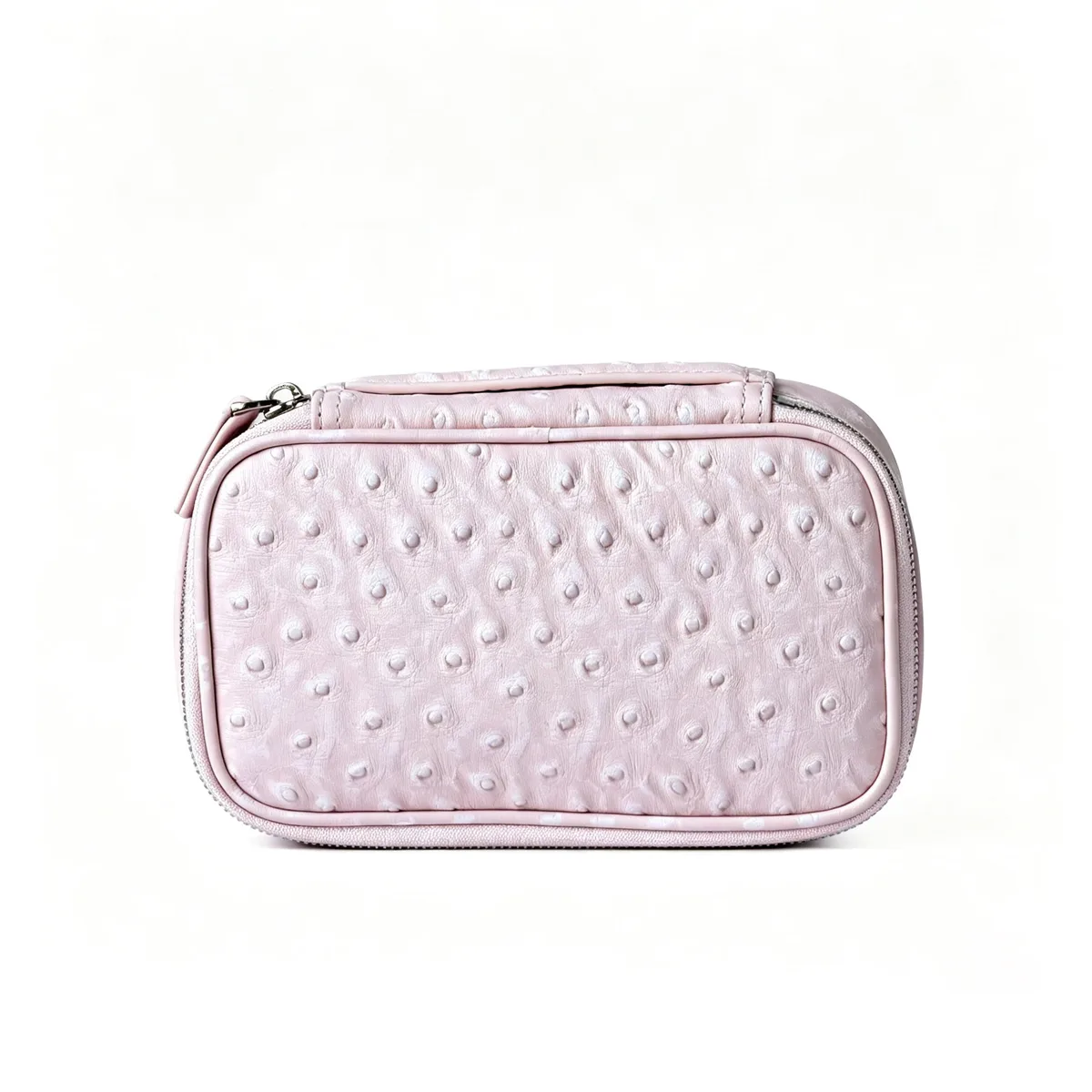 nouvelle trousse de maquillage de voyage portable en cuir véritable motif autruche rose flocon de neige, grande capacité, en cuir de vachette, luxe