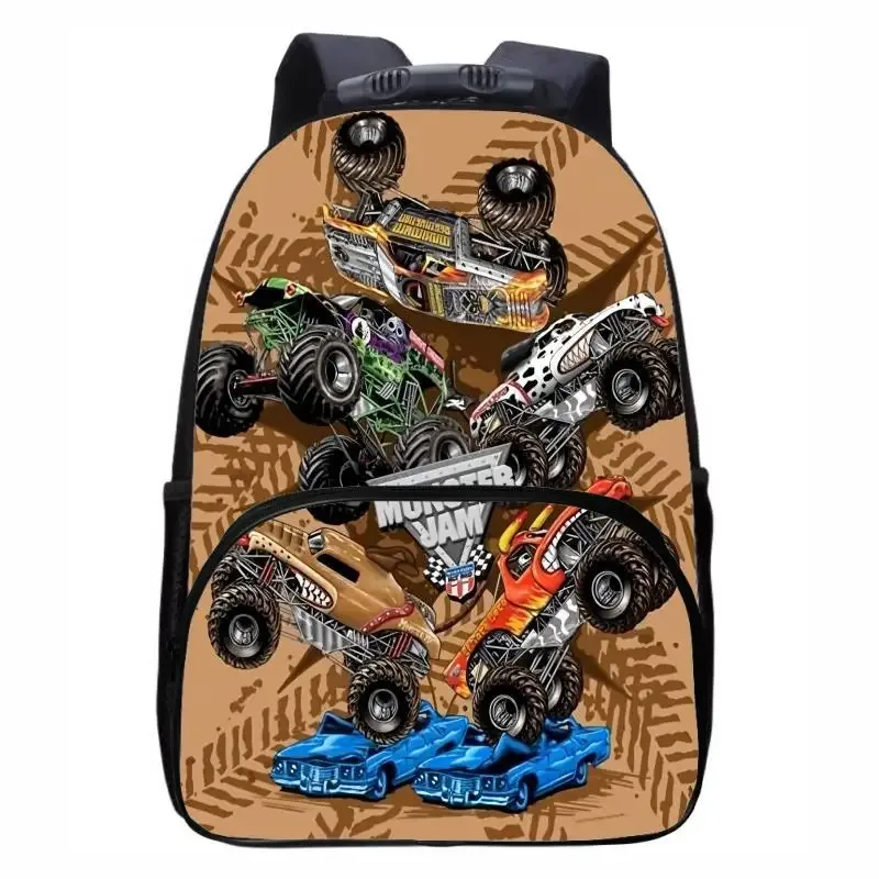 monster jam truck, sac à dos rond avant pour élèves du primaire, du secondaire et du lycée, sacs à dos masculins et féminins