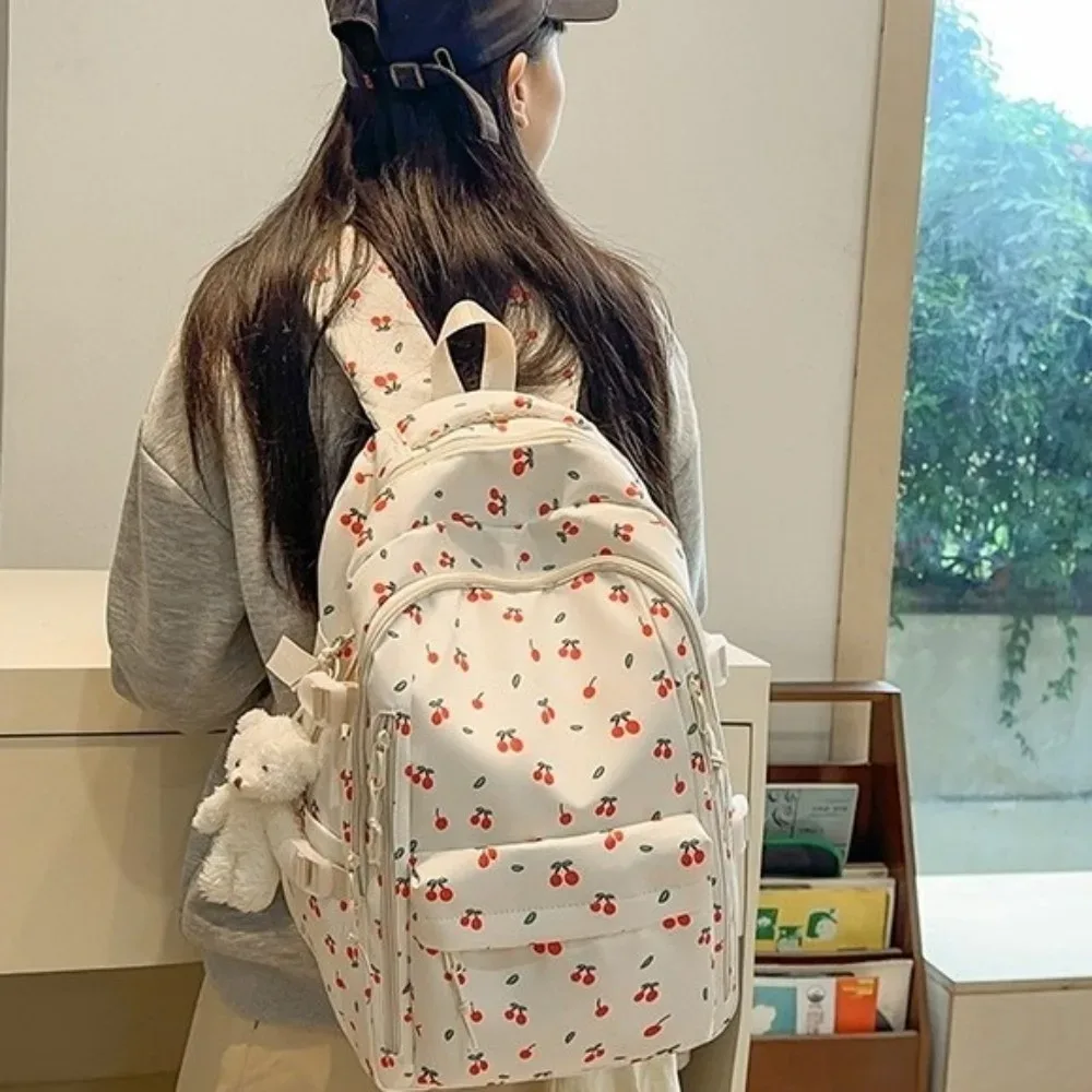 sac à dos à imprimé floral de grande capacité, multi-compartiments, multi-poches, motif nœud, sac d'école imperméable, sac à dos épaissi pour voyage