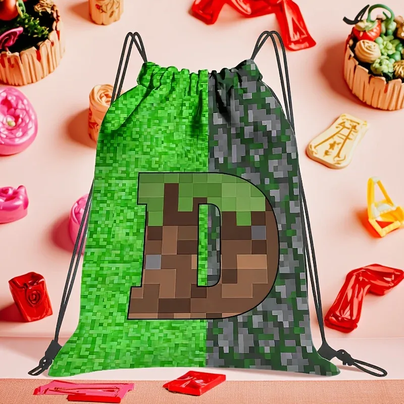 sac à dos à cordon de serrage de grande capacité pour jeux vidéo, avec lettrage pixelisé, unisexe, motif géométrique multicolore, 1 pièce