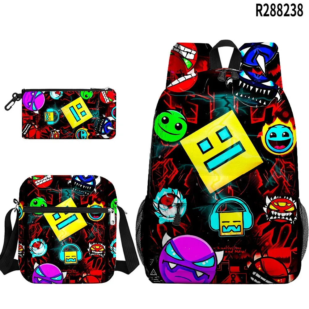 populaire cool geometry dash 3d imprimé 3 pièces/ensemble sacs d'école pour élèves sac à dos pour ordinateur portable sac à dos sac à bandoulière incliné trousse à crayons
