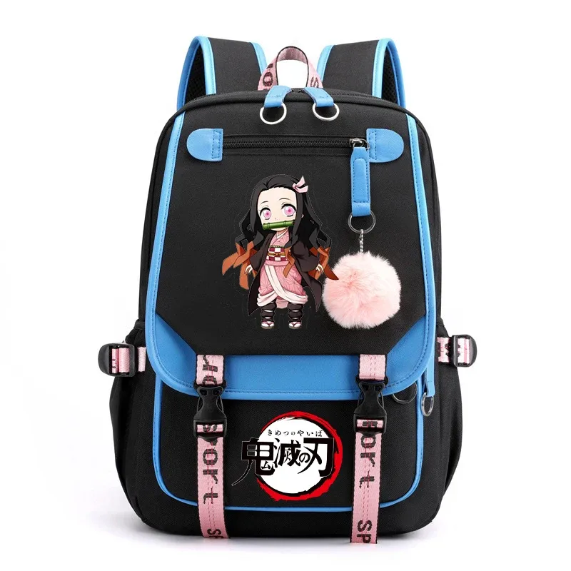 sac à dos d'école harajuku, dessin animé demon slayer kamado nezuko, cartable de voyage kawaii pour enfant fille et femme