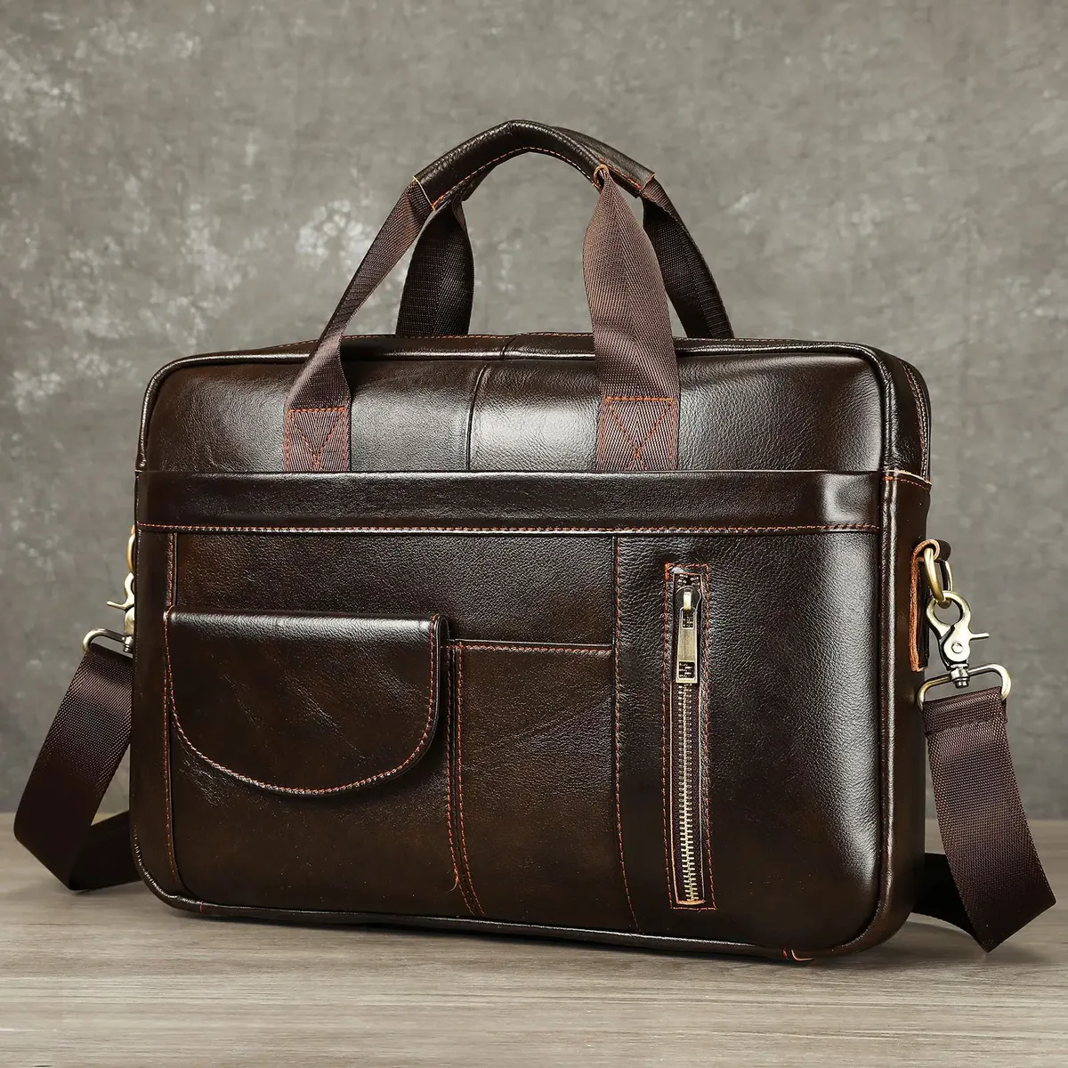porte-documents en cuir véritable pour hommes, best-seller, grande capacité, sacoche pour ordinateur portable de 14 pouces, sac en cuir de vachette de qualité supérieure