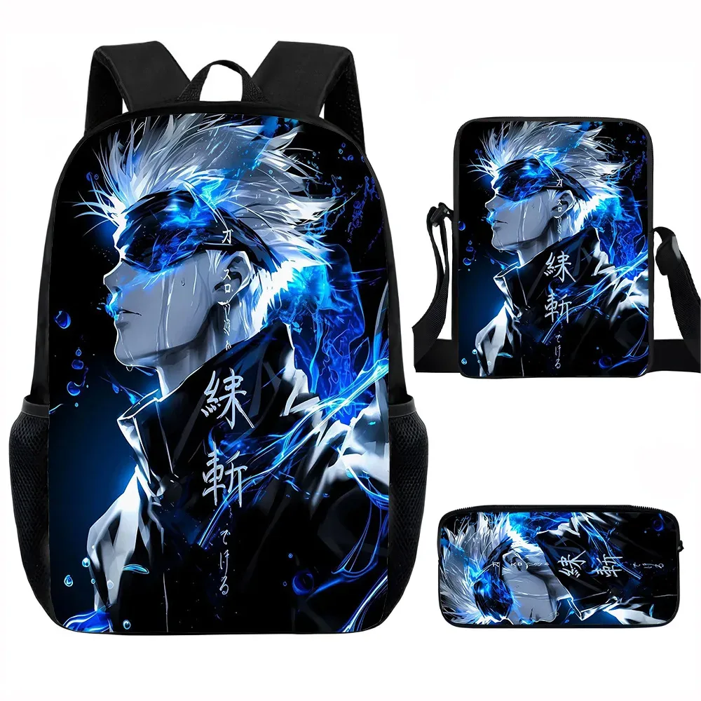 j-jujutsu kaisen 3 pièces ensemble sac à dos 40 cm/15.7 pouces sacs d'école sac à bandoulière trousse à crayons sac de livre d'ordinateur pour garçons filles meilleur cadeau