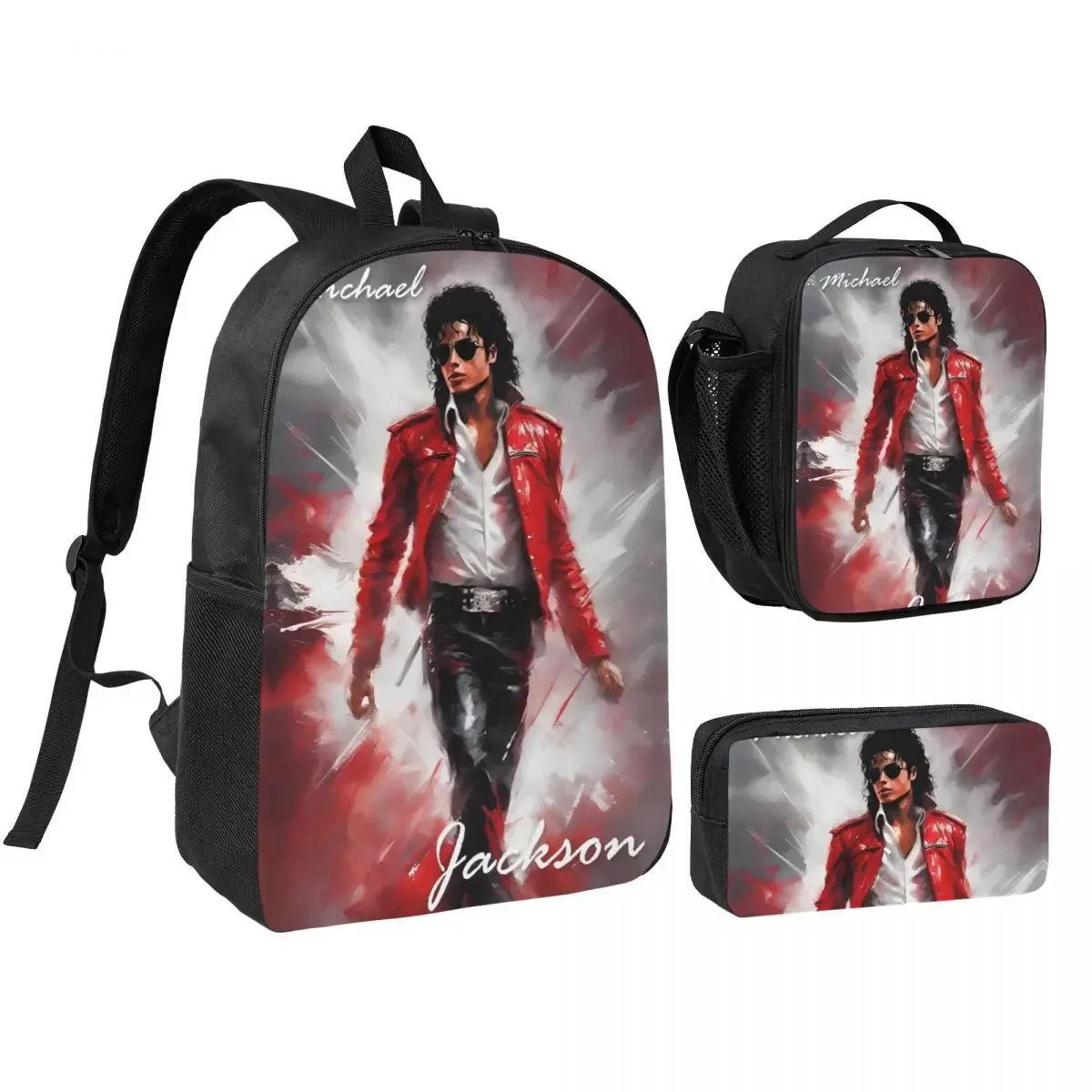 sac à dos mj 3 pièces/ensemble pour étudiant, sac à dos pour lycée, sac à lunch, trousse à crayons