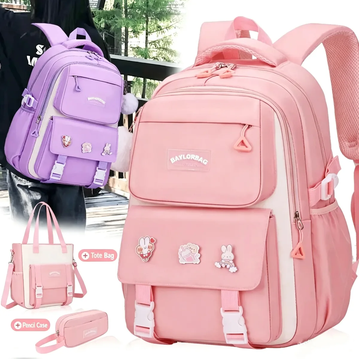 ensemble de 3 pièces de sac à dos de protection de la colonne vertébrale réduisant la charge de grande capacité pour enfants, nouveau cartable pour collégiens et lycéens