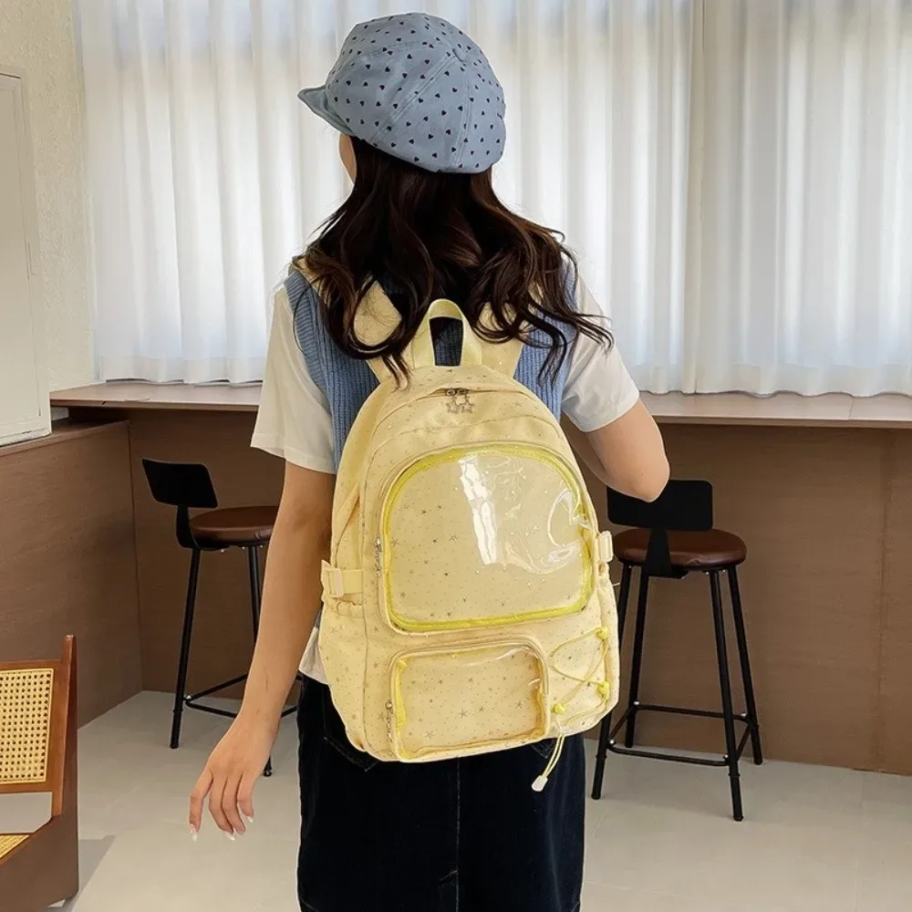 Sac à dos pour ordinateur portable en tissu Oxford, sac à dos en nylon imprimé étoile Y2k, Harajuku, grande capacité, transparent, Itabag pour femmes
