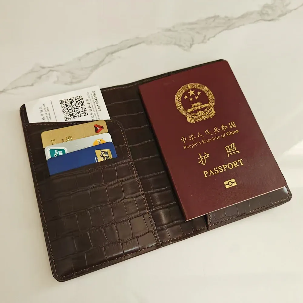 ensemble de porte-passeport et étiquette de bagage en cuir pu, motif crocodile, personnalisable avec lettre, accessoires de voyage de luxe