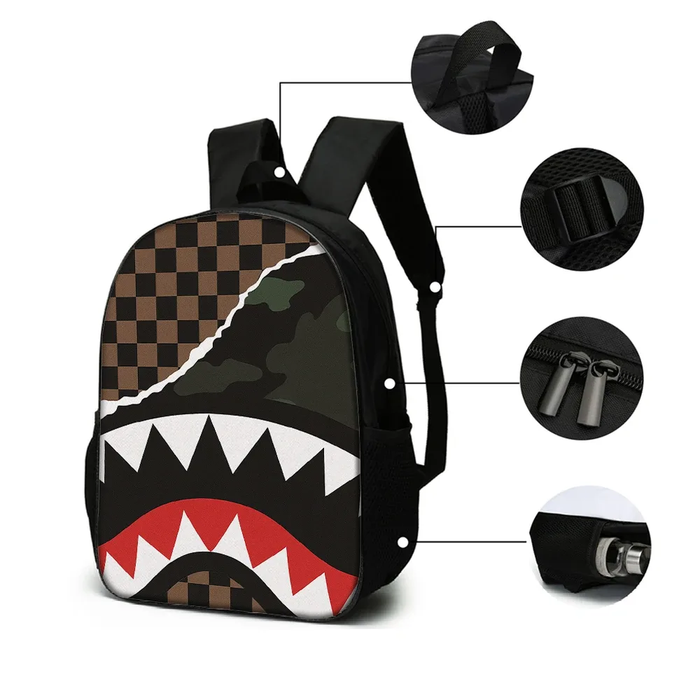 ensemble de sacs à dos tendance avec motif requin, 1/2/3/4/5 pièces |   parfait pour l'école et les aventures quotidiennes