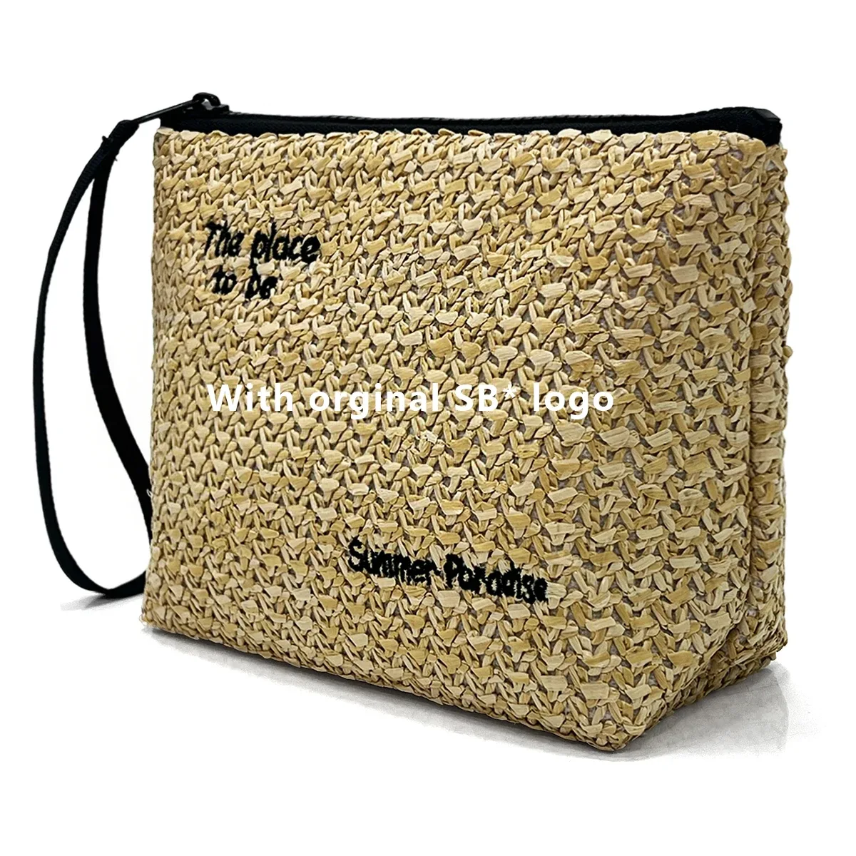 trousse de maquillage en paille, pochette de toilette à la mode, pochette, sac de rangement de cosmétiques, organisateur de voyage avec étiquettes et étiquettes