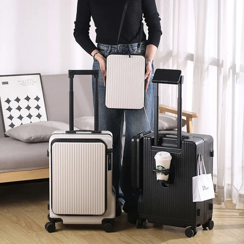 valise de voyage multifonctionnelle à ouverture frontale en aluminium, 20 pouces, pour affaires, avec roulettes, bagage cabine