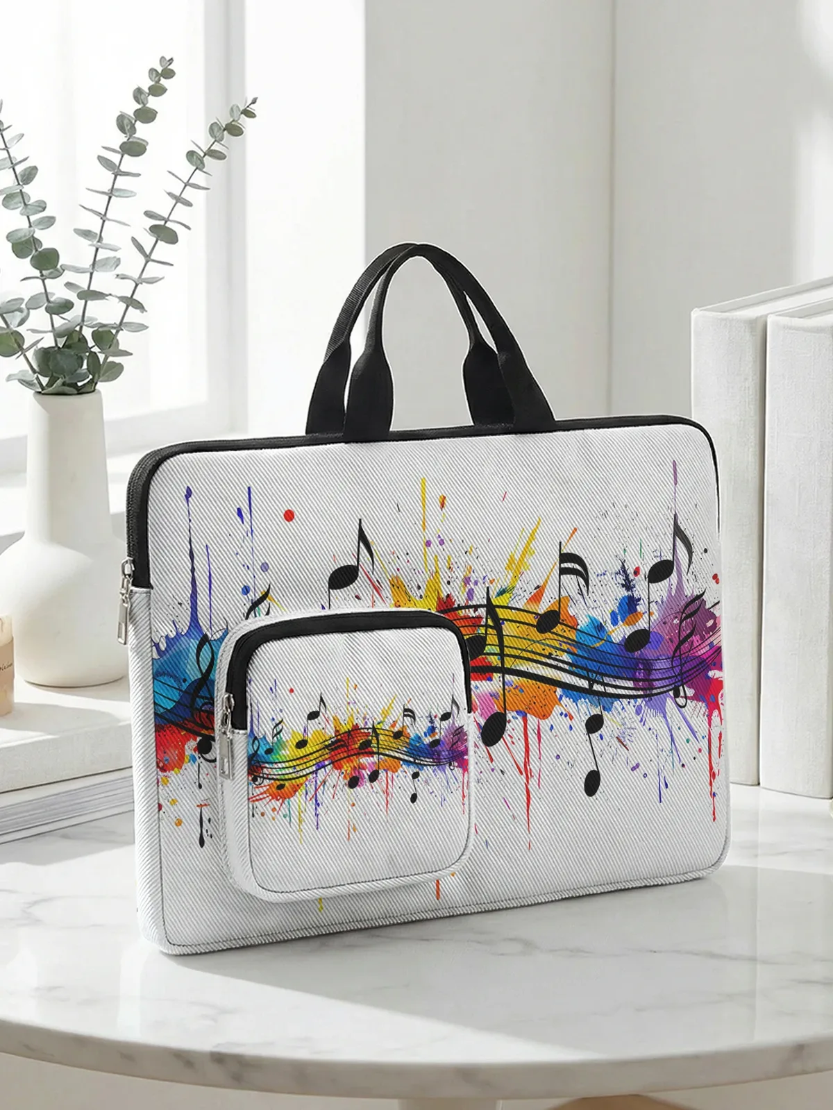 sac à main pour ordinateur portable rainbow splash music note avec poche supplémentaire, étui antichoc pour ordinateurs portables de 13 à 15,6 pouces