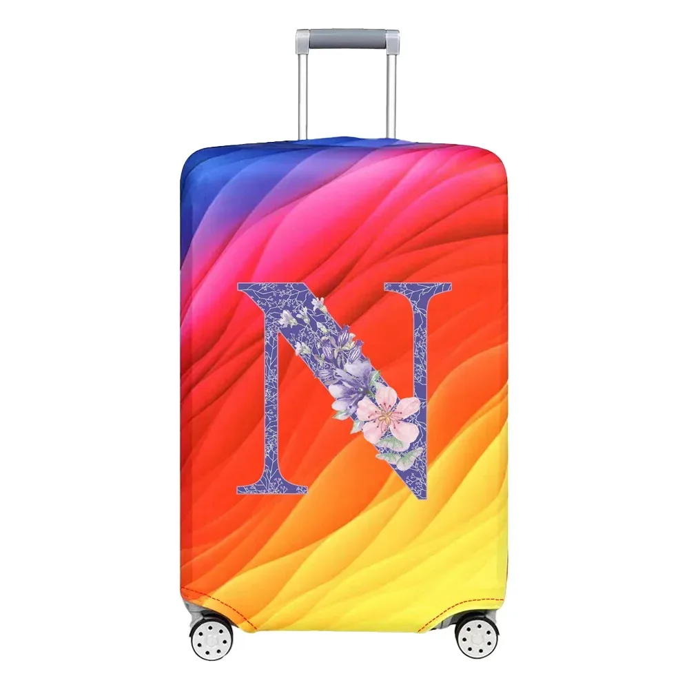 housse de protection pour bagages en tissu extensible, housse anti-poussière, anti-rayures, valise pour sac de 18 à 32 pouces, motif de lettres de fleurs violettes