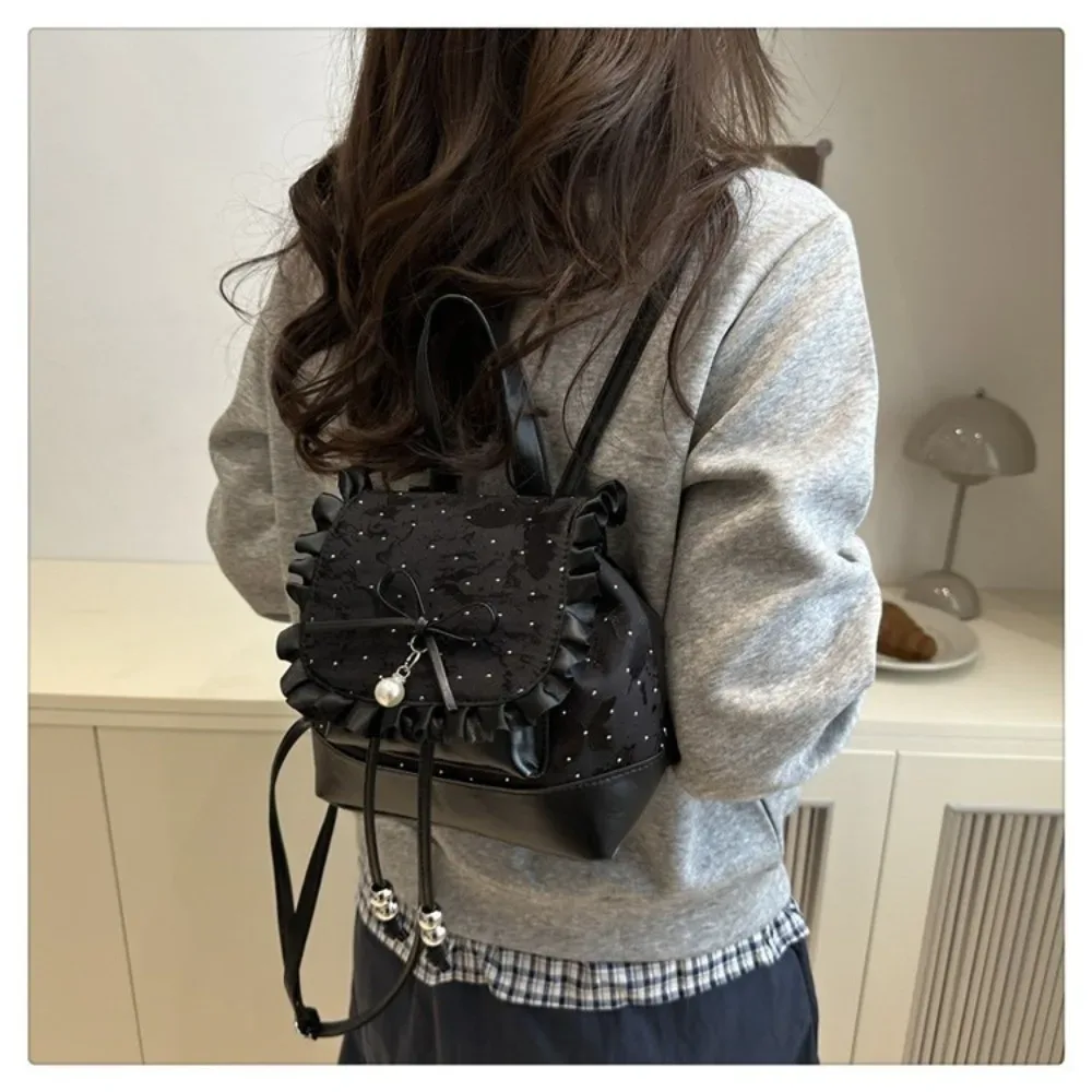 sac à dos mini léger à pois avec nœud papillon en dentelle tendance, sac à dos pour femmes, sac à dos pour femmes