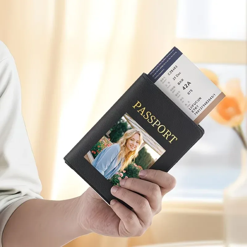 diy photo custom - porte-passeport personnalisé avec motif d'avion, portefeuille de voyage avec emplacement pour cartes - cadeau unique pour hommes et femmes