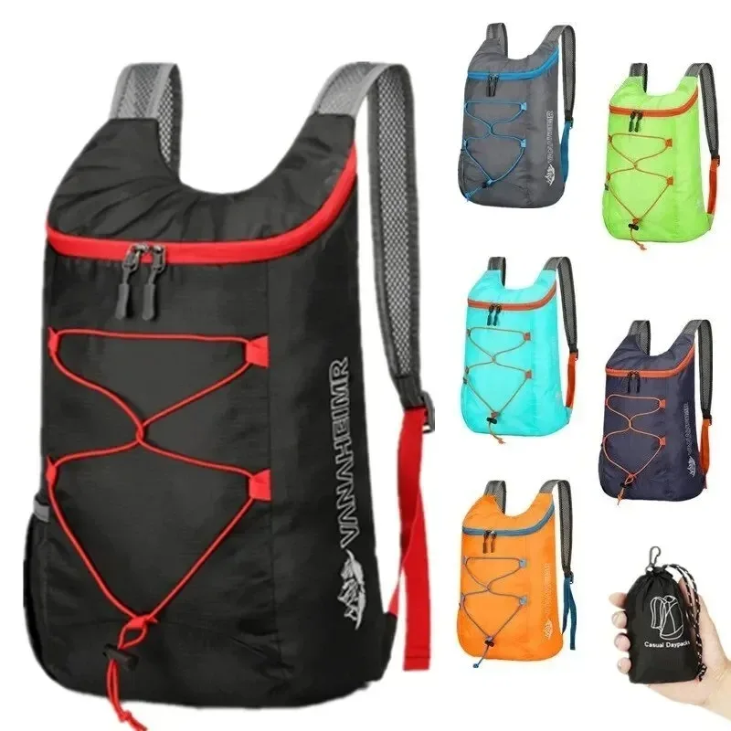sac de sport en nylon imperméable léger haute densité, sac à dos pliant extérieur multifonctionnel adapté au camping et à la randonnée