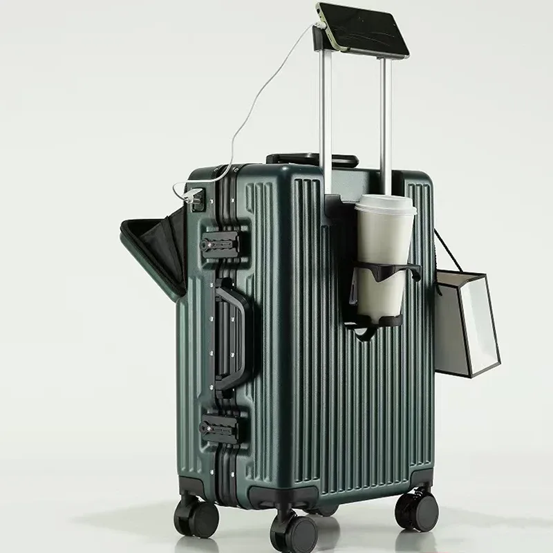 valise multifonctionnelle klqdzms à ouverture frontale, valise pour ordinateur portable, valise à roulettes 20"24"26 pouces, bagage de cabine avec fonction de charge