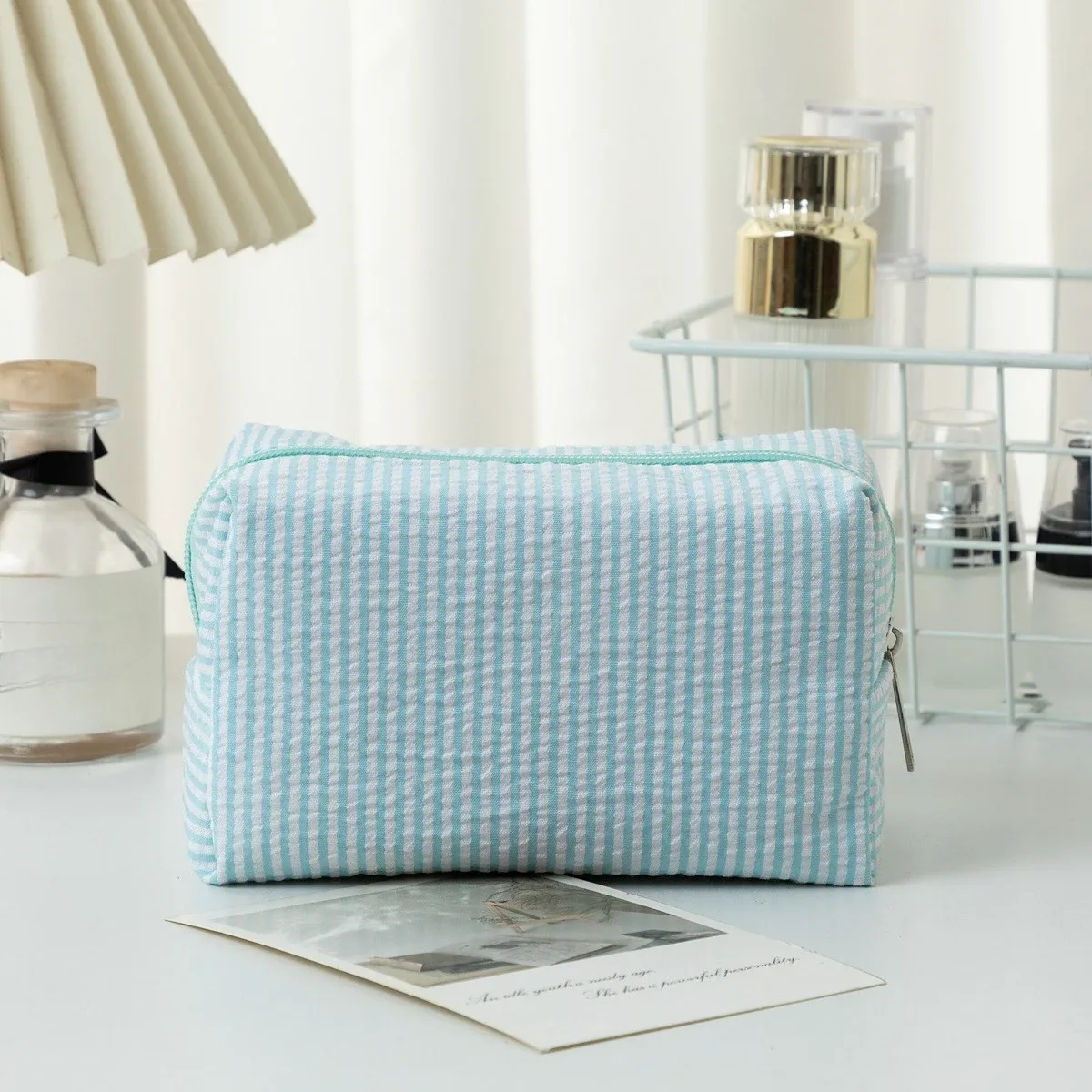 sac à cosmétiques rayé pour femmes, organisateur de maquillage de voyage à la mode, pochette de toilette portable à fermeture éclair pour filles